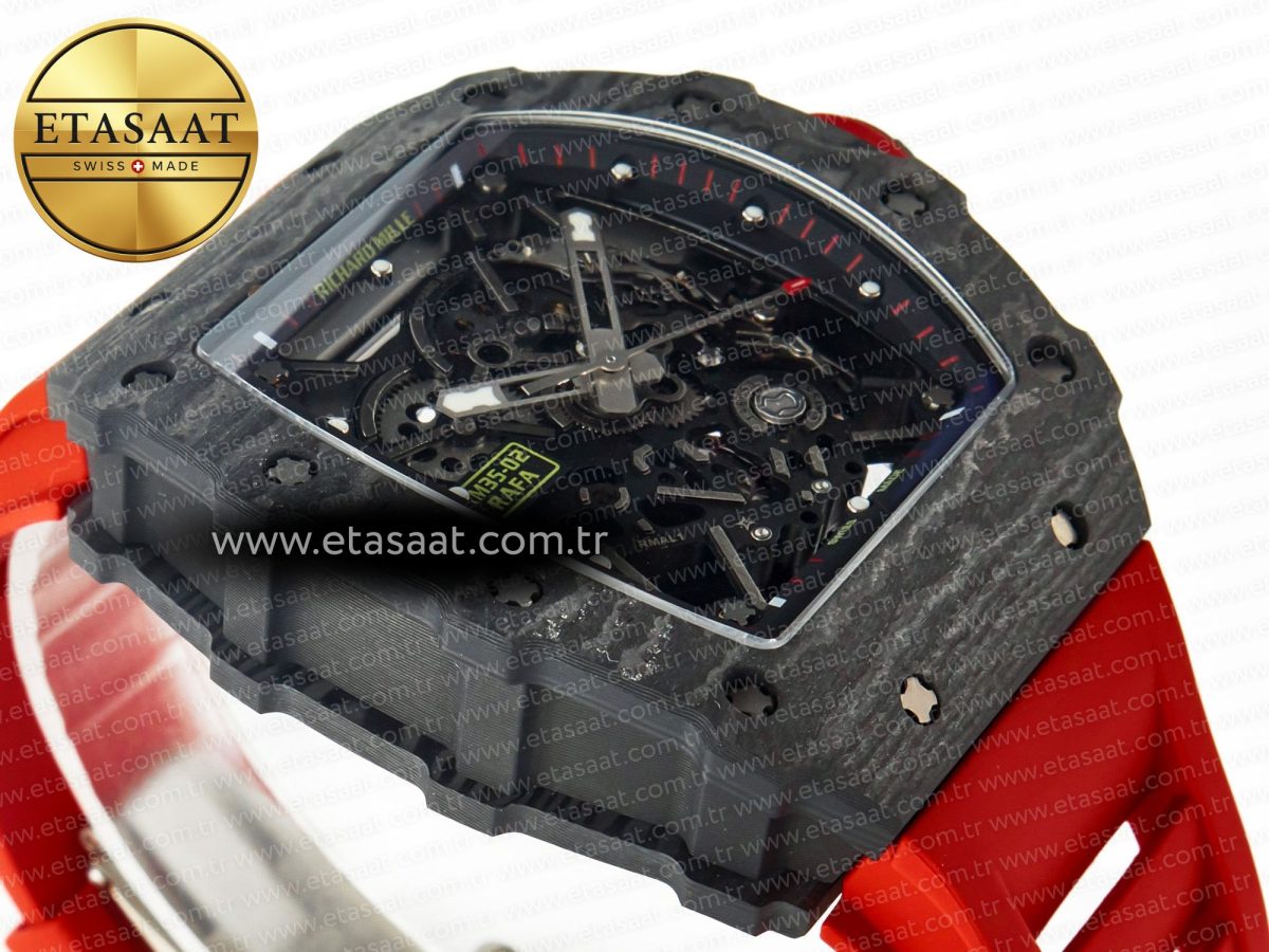 RM035 Carbon SONIC Best Edition Skeleton Dial on Red Rubber Strap Clone RMUL2 V2 - Görsel 7