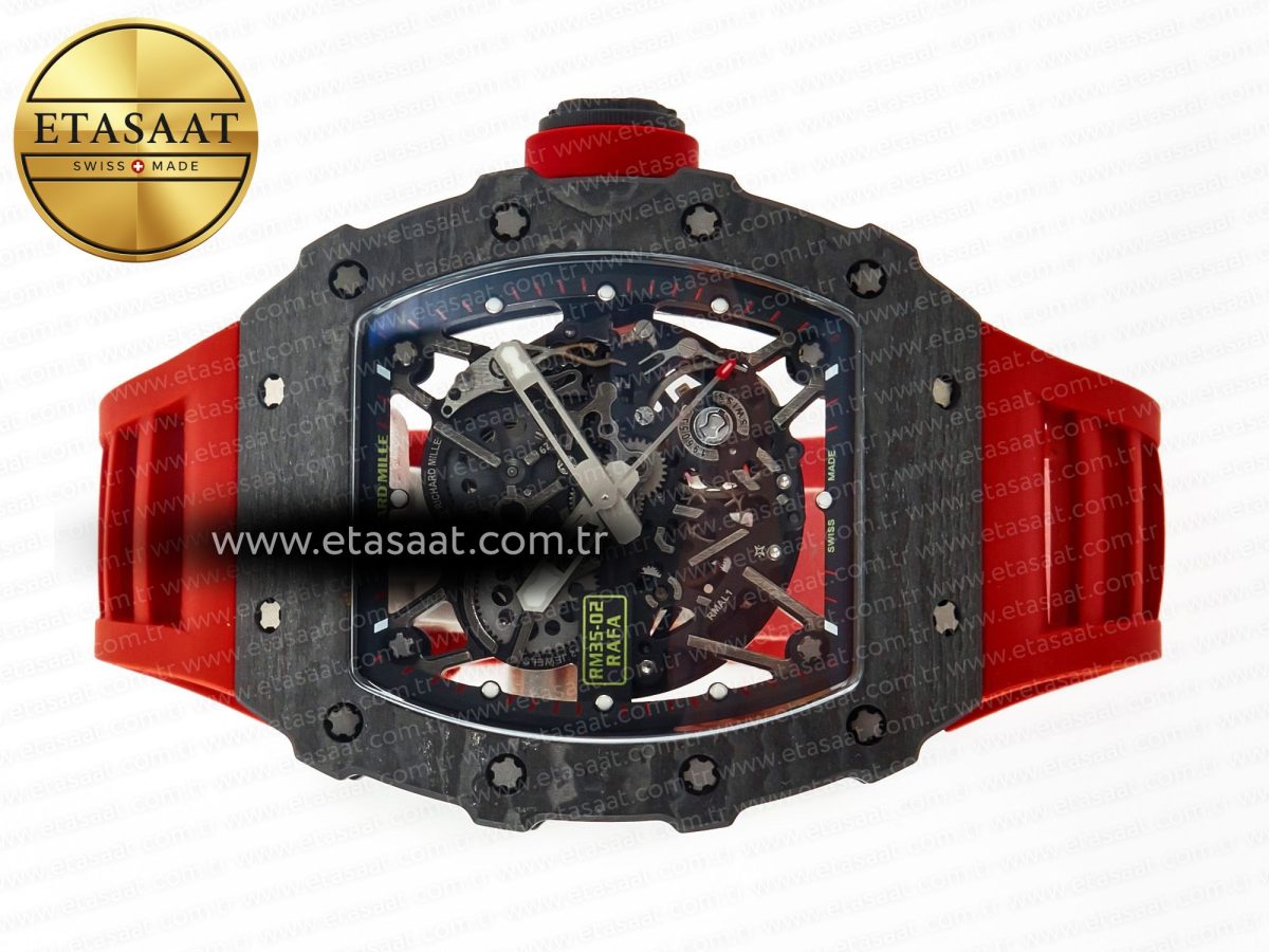 RM035 Carbon SONIC Best Edition Skeleton Dial on Red Rubber Strap Clone RMUL2 V2 - Görsel 9