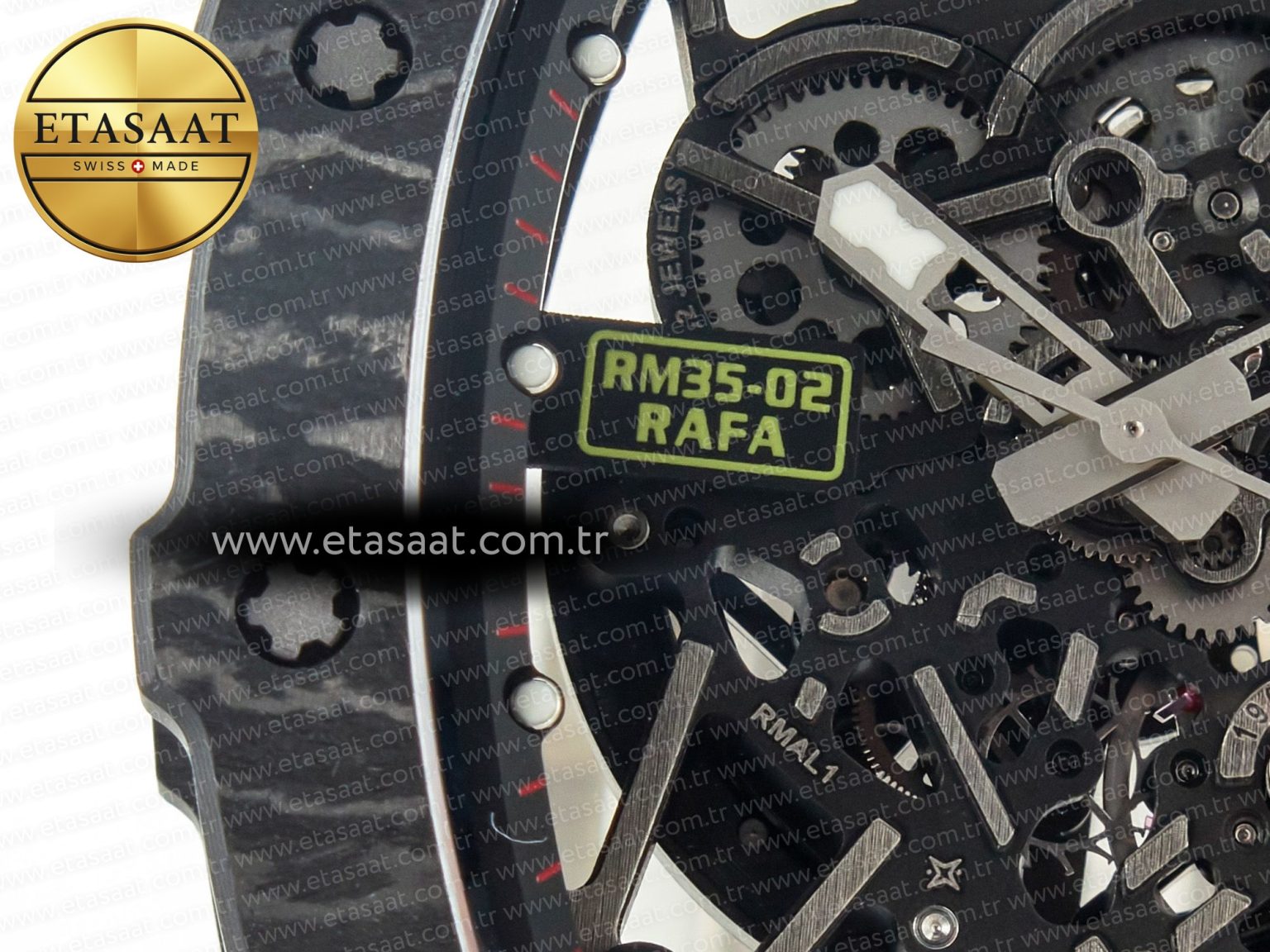 RM035 Carbon SONIC Best Edition Skeleton Dial on White Rubber Strap Clone RMUL2 V2 - Görsel 11