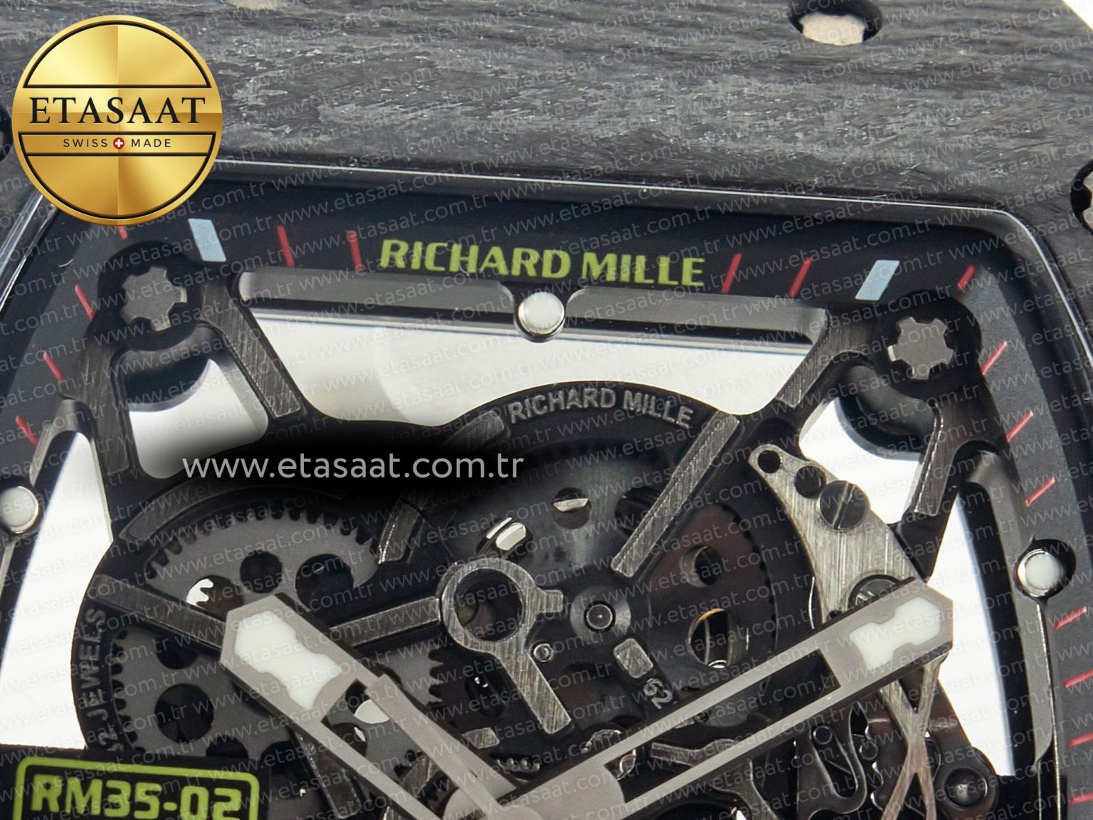 RM035 Carbon SONIC Best Edition Skeleton Dial on White Rubber Strap Clone RMUL2 V2 - Görsel 12