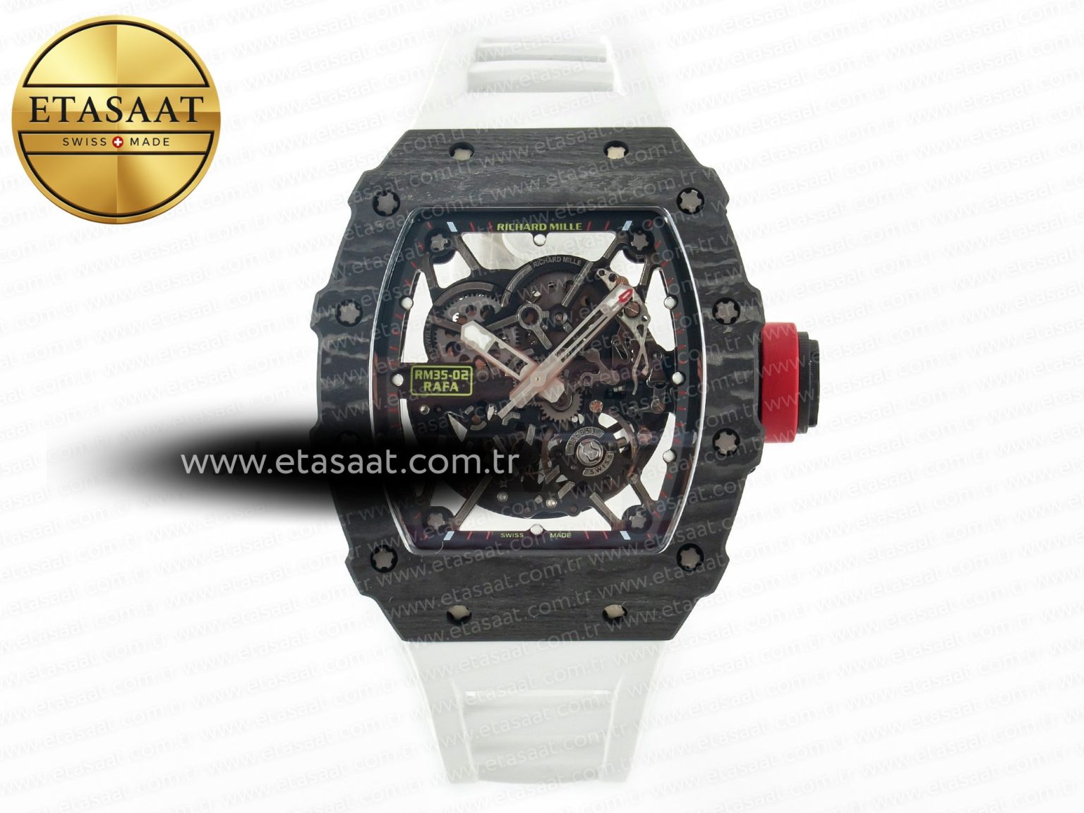 RM035 Carbon SONIC Best Edition Skeleton Dial on White Rubber Strap Clone RMUL2 V2 - Görsel 3