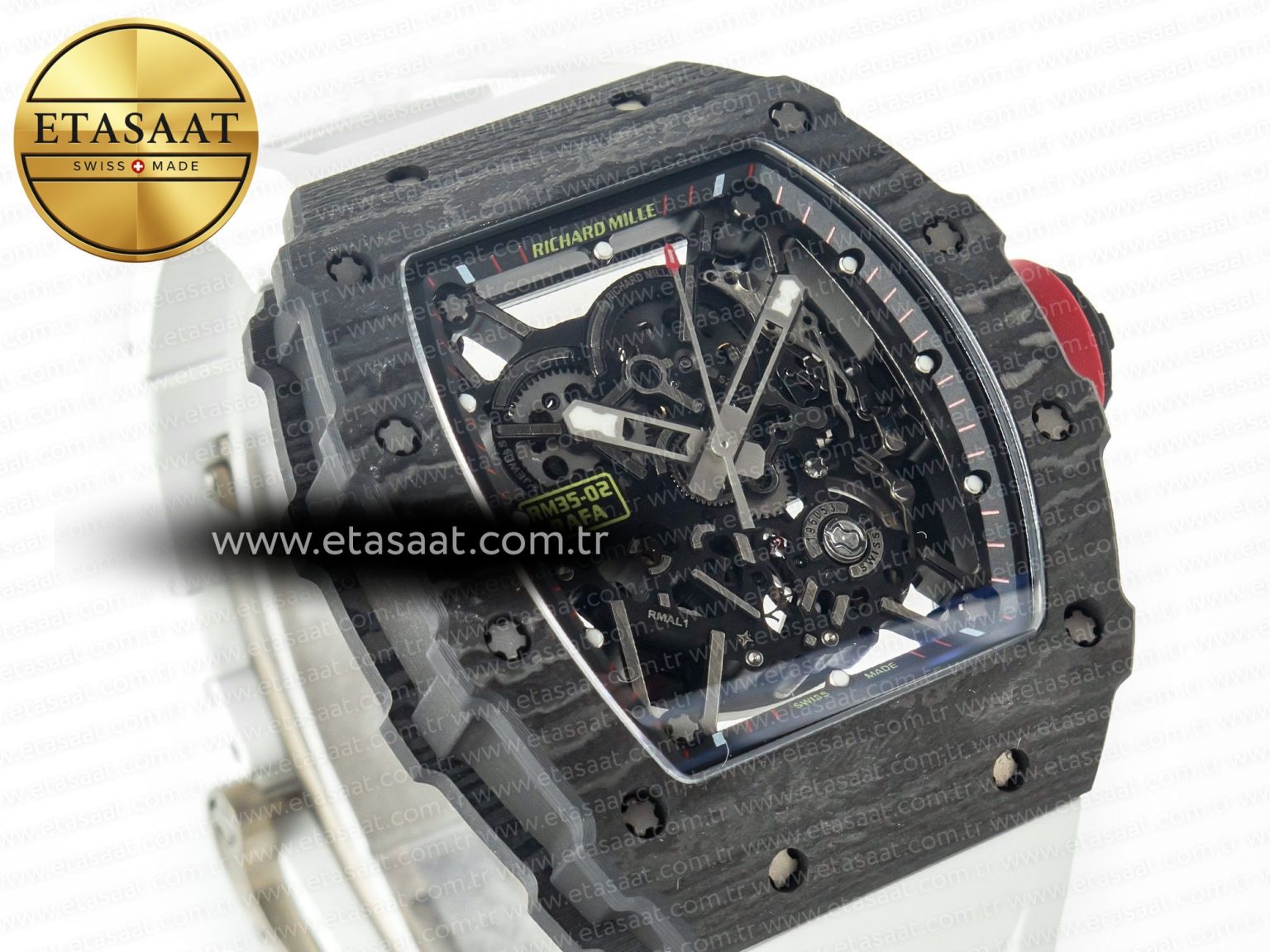RM035 Carbon SONIC Best Edition Skeleton Dial on White Rubber Strap Clone RMUL2 V2 - Görsel 5