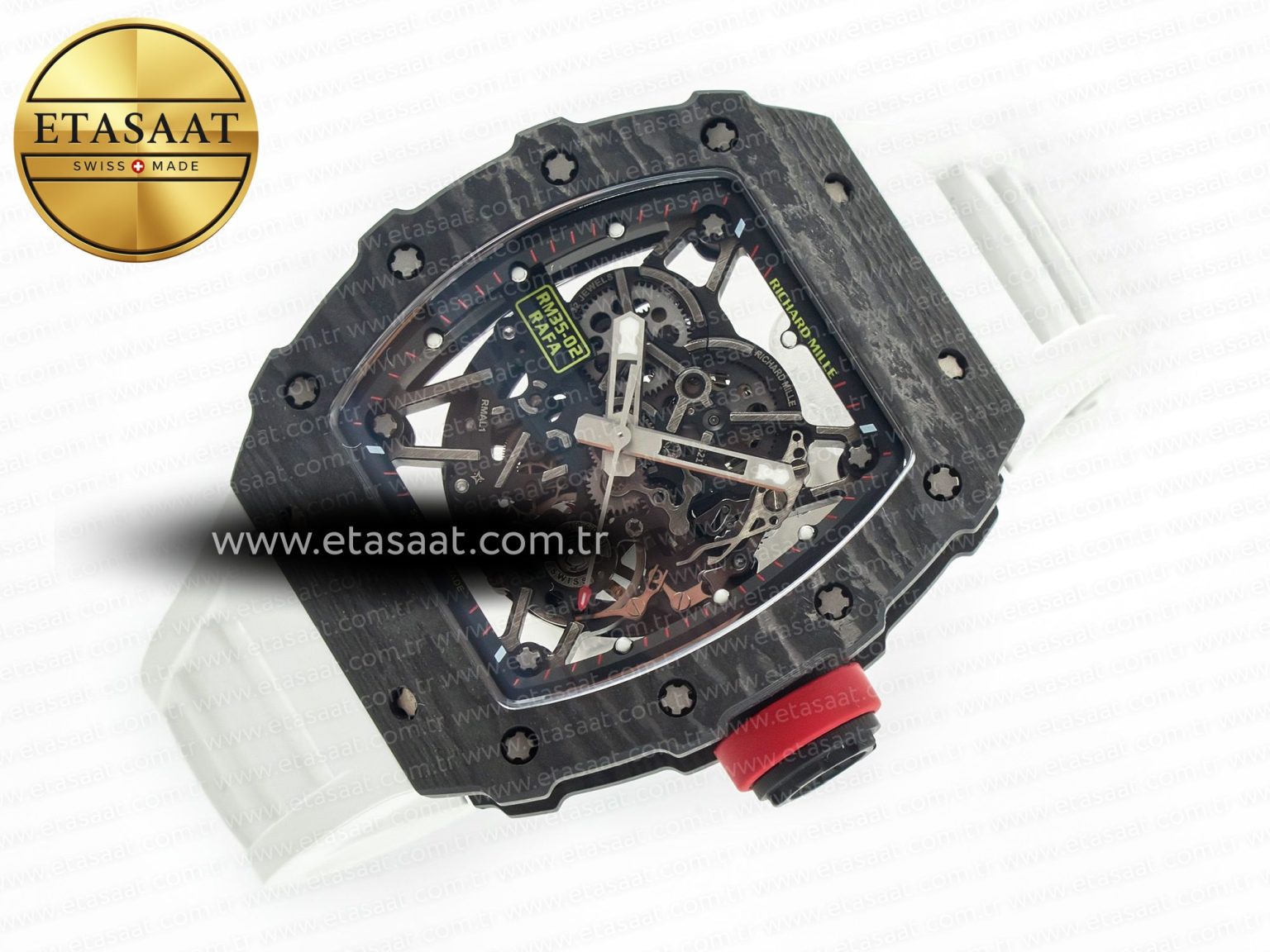 RM035 Carbon SONIC Best Edition Skeleton Dial on White Rubber Strap Clone RMUL2 V2 - Görsel 8