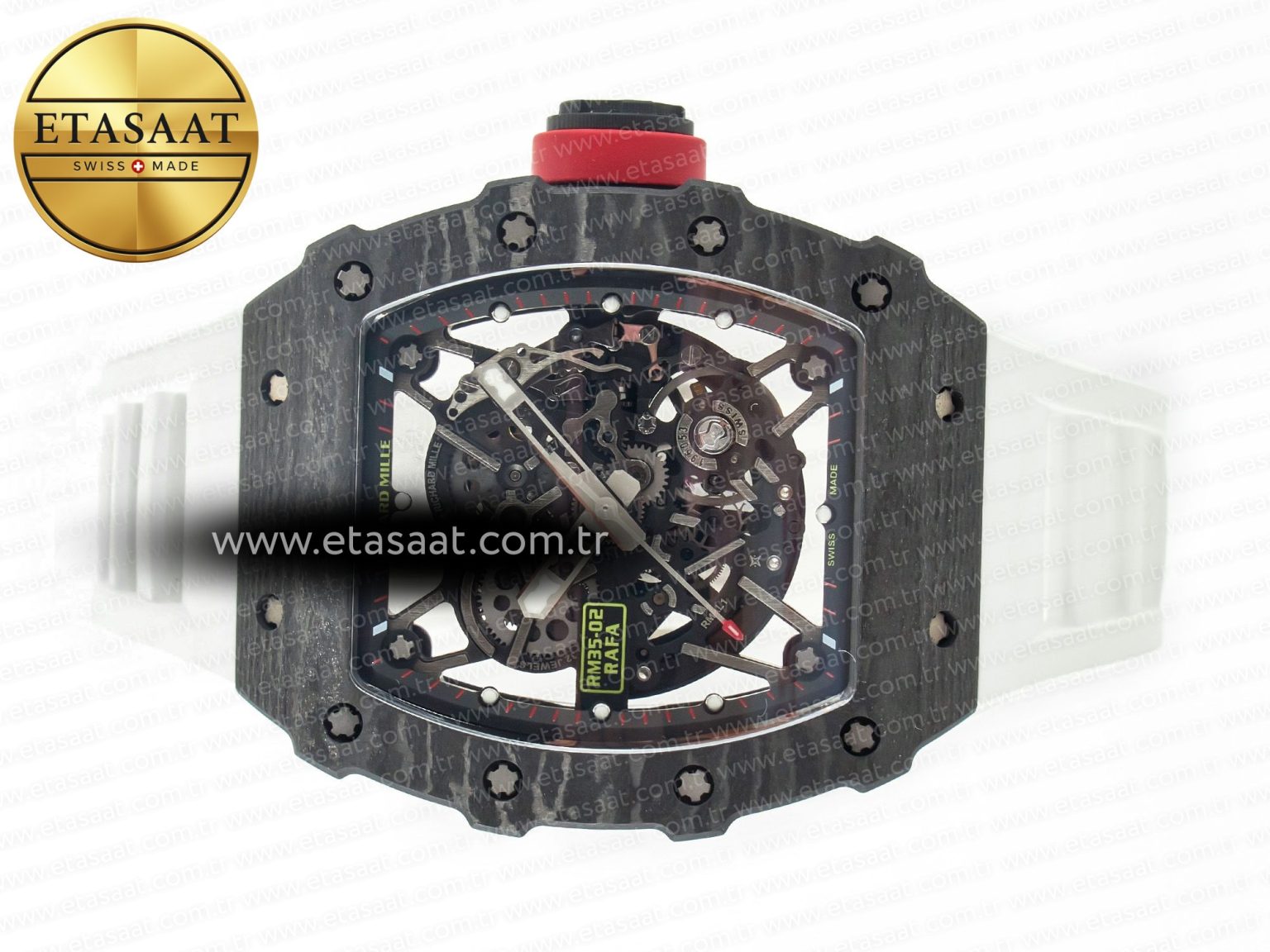 RM035 Carbon SONIC Best Edition Skeleton Dial on White Rubber Strap Clone RMUL2 V2 - Görsel 9