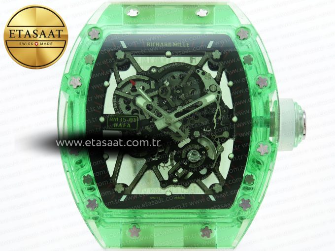 RM035 GREEN TRANSPARENT RMF BEST EDITION SKELETON DIAL ON TRANSLUCENT RUBBER STRAP CLONE RMUL2 - Görsel 4