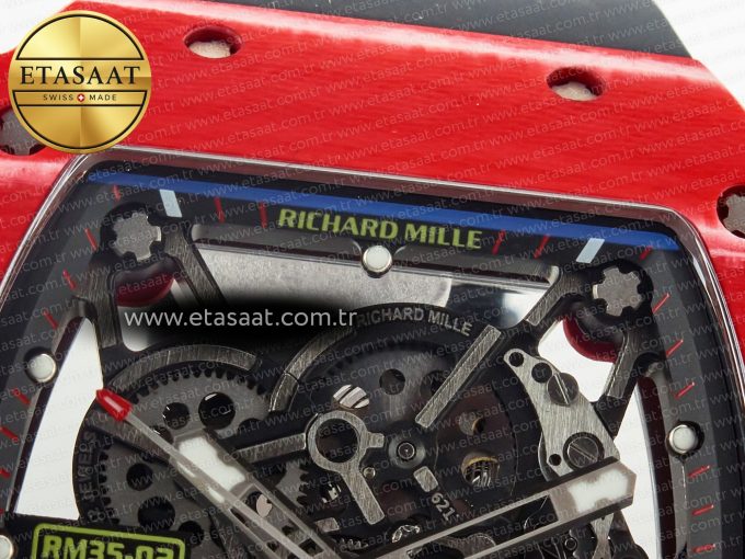 RM035 Red Carbon SONIC Best Edition Skeleton Dial on Black Rubber Strap Clone RMUL2 V2 - Görsel 12