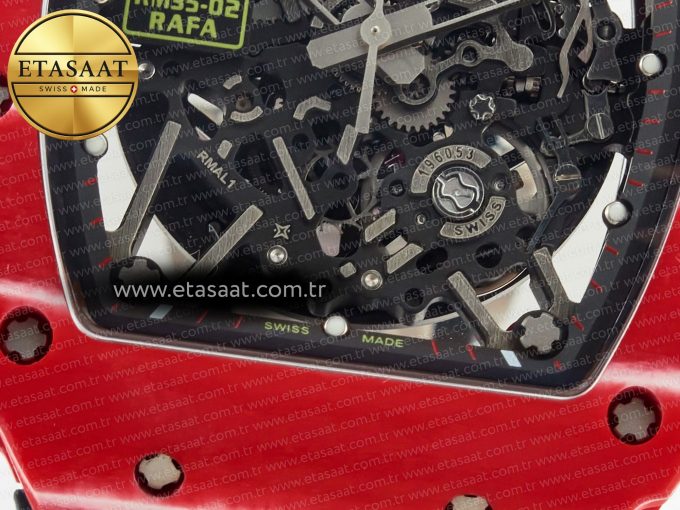 RM035 Red Carbon SONIC Best Edition Skeleton Dial on Black Rubber Strap Clone RMUL2 V2 - Görsel 13