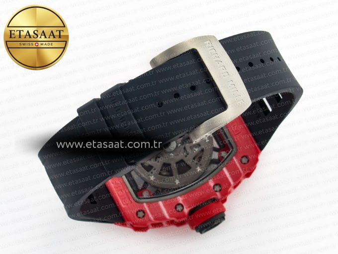 RM035 Red Carbon SONIC Best Edition Skeleton Dial on Black Rubber Strap Clone RMUL2 V2 - Görsel 16