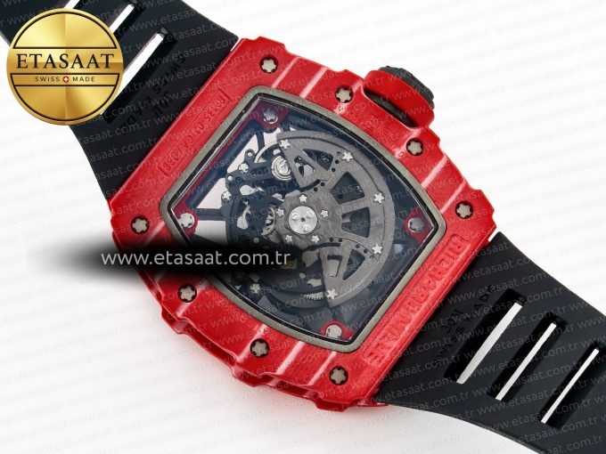 RM035 Red Carbon SONIC Best Edition Skeleton Dial on Black Rubber Strap Clone RMUL2 V2 - Görsel 17