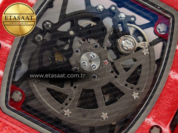 RM035 Red Carbon SONIC Best Edition Skeleton Dial on Black Rubber Strap Clone RMUL2 V2 - Görsel 18