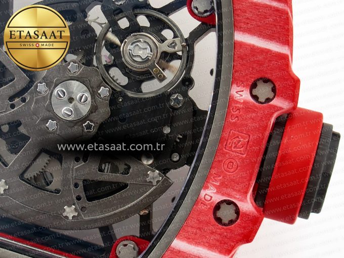 RM035 Red Carbon SONIC Best Edition Skeleton Dial on Black Rubber Strap Clone RMUL2 V2 - Görsel 19