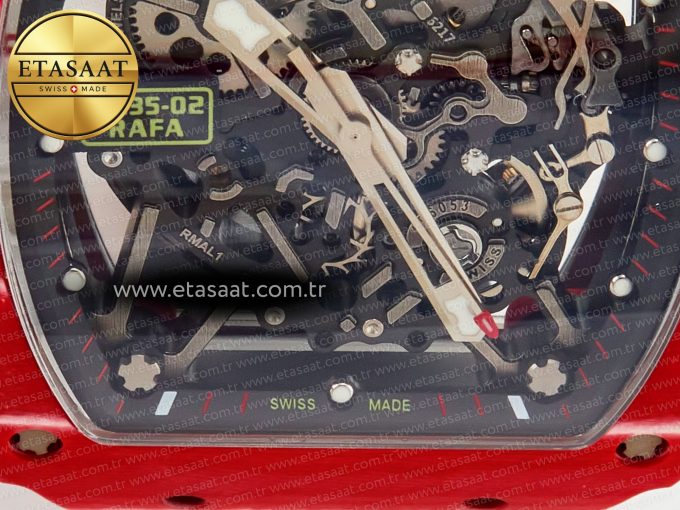 RM035 Red Carbon SONIC Best Edition Skeleton Dial on Black Rubber Strap Clone RMUL2 V2 - Görsel 20