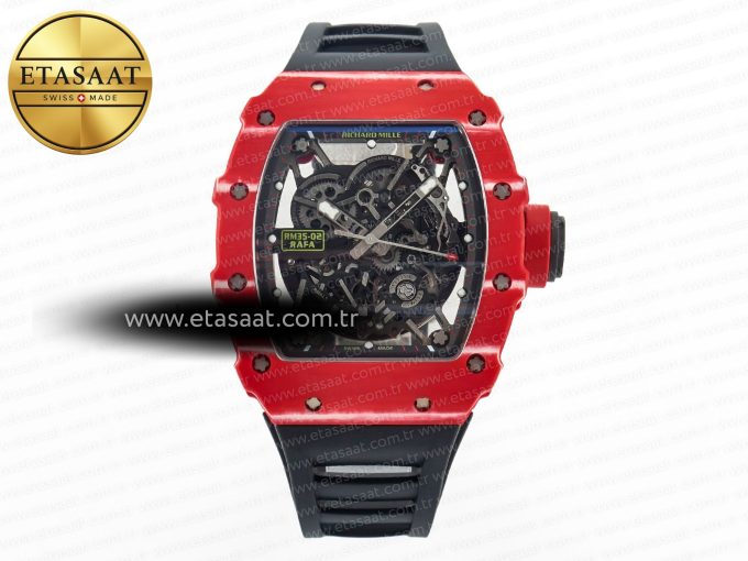 RM035 Red Carbon SONIC Best Edition Skeleton Dial on Black Rubber Strap Clone RMUL2 V2 - Görsel 3