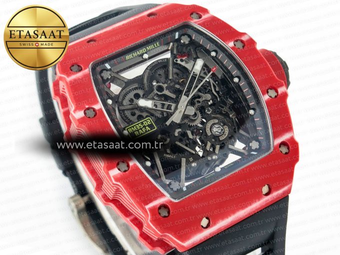 RM035 Red Carbon SONIC Best Edition Skeleton Dial on Black Rubber Strap Clone RMUL2 V2 - Görsel 4