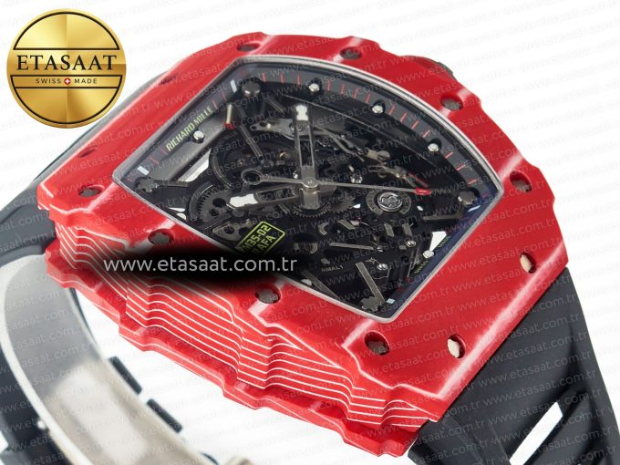 RM035 Red Carbon SONIC Best Edition Skeleton Dial on Black Rubber Strap Clone RMUL2 V2 - Görsel 5