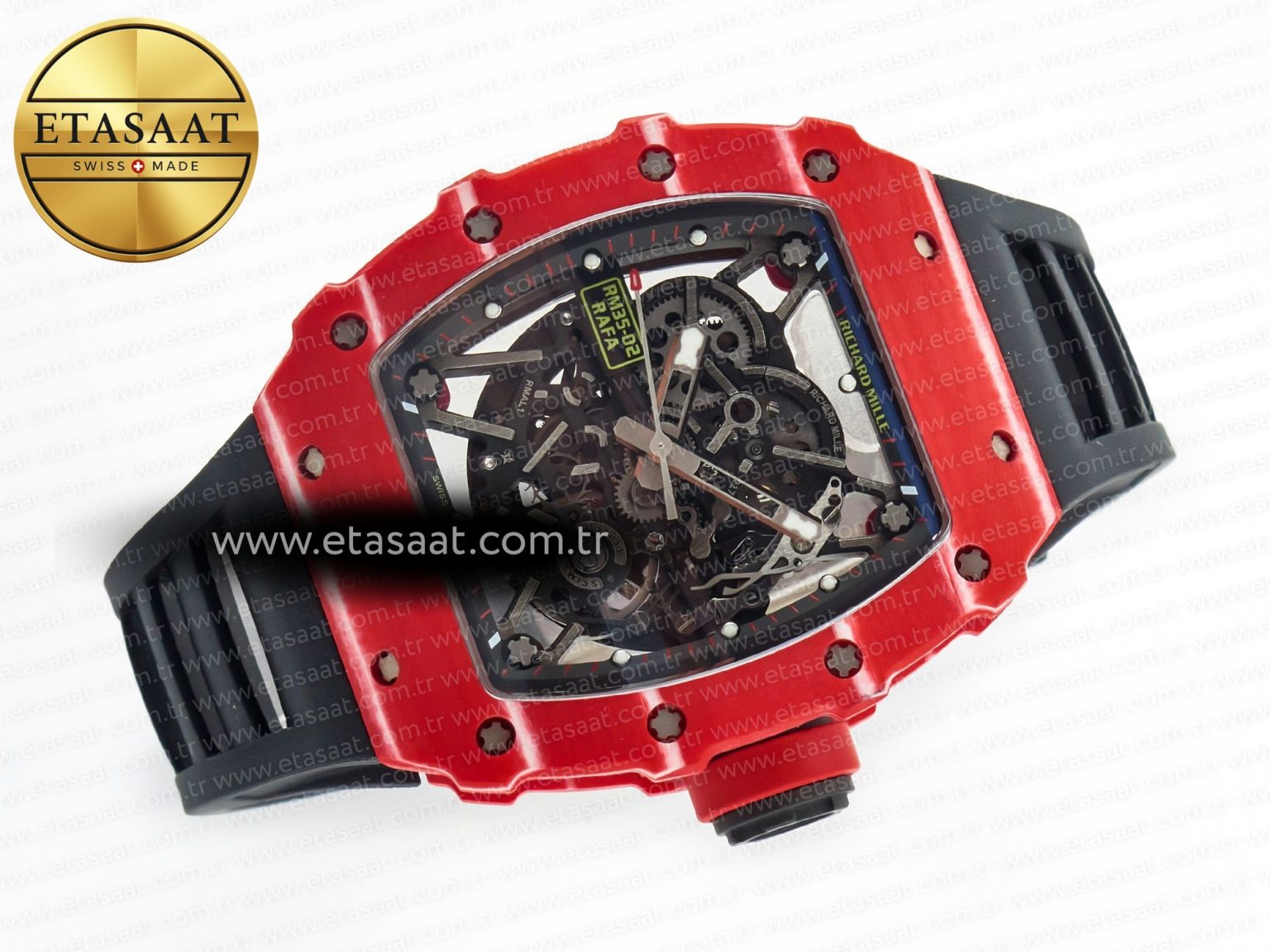 RM035 Red Carbon SONIC Best Edition Skeleton Dial on Black Rubber Strap Clone RMUL2 V2 - Görsel 7