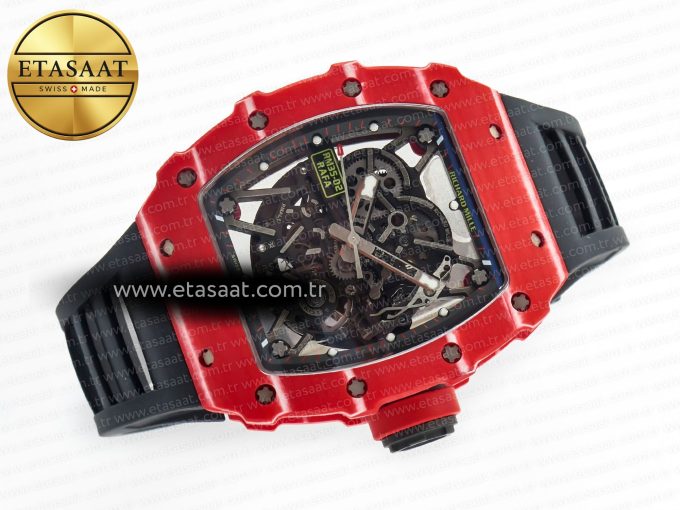 RM035 Red Carbon SONIC Best Edition Skeleton Dial on Black Rubber Strap Clone RMUL2 V2 - Görsel 7