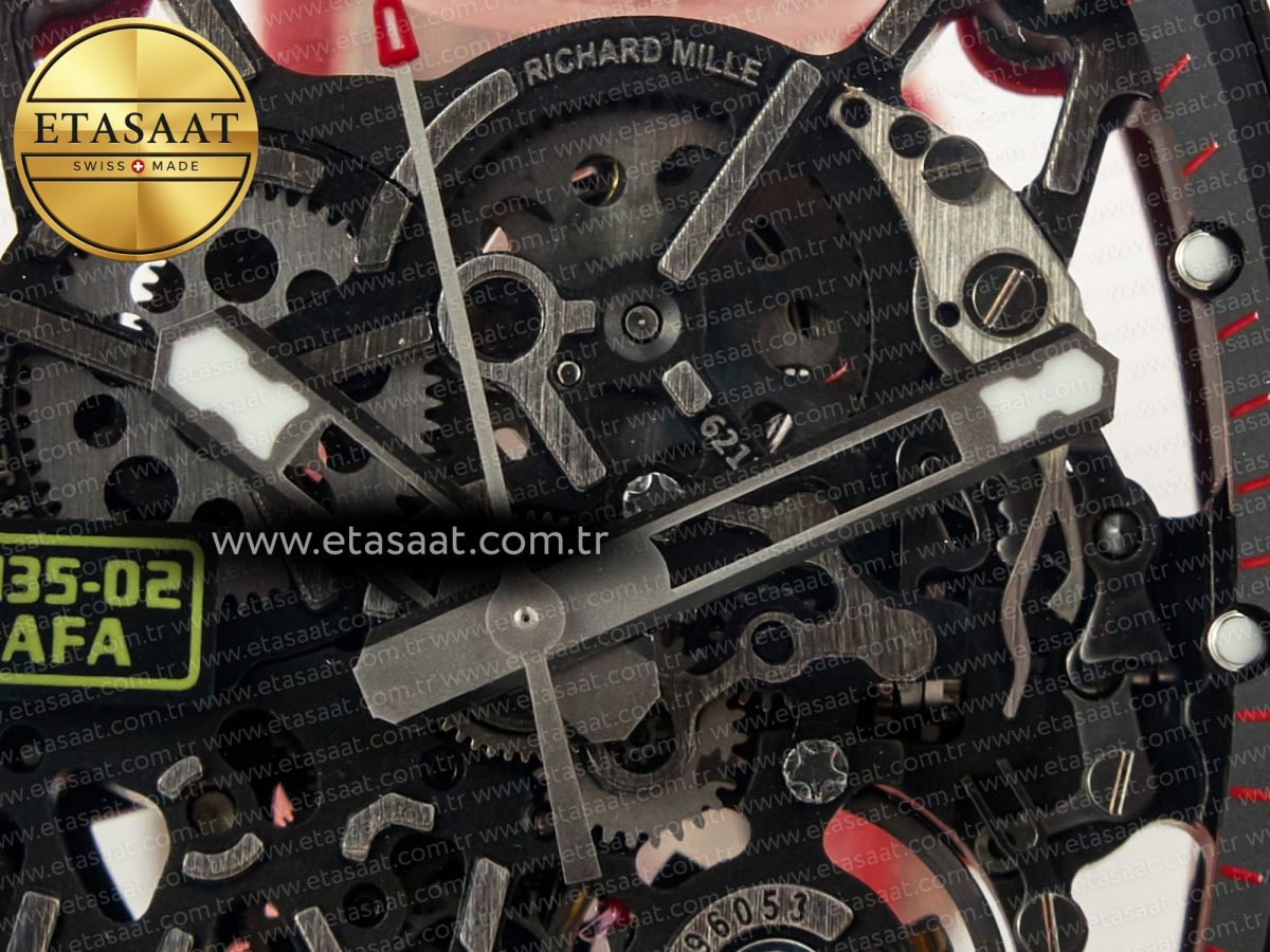 RM035 Red Carbon SONIC Best Edition Skeleton Dial on Red Rubber Strap Clone RMUL2 V2 - Görsel 11
