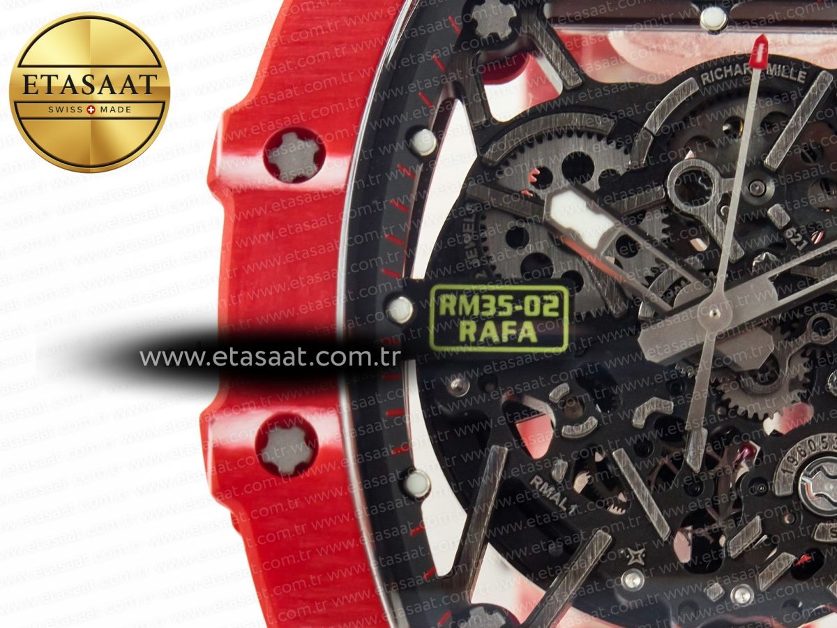 RM035 Red Carbon SONIC Best Edition Skeleton Dial on Red Rubber Strap Clone RMUL2 V2 - Görsel 12