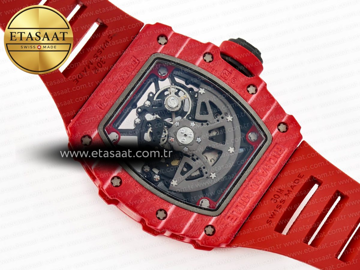 RM035 Red Carbon SONIC Best Edition Skeleton Dial on Red Rubber Strap Clone RMUL2 V2 - Görsel 18