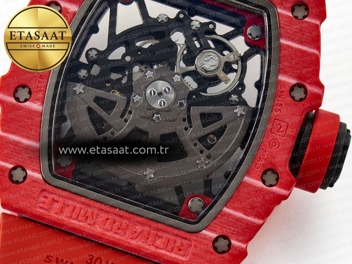 RM035 Red Carbon SONIC Best Edition Skeleton Dial on Red Rubber Strap Clone RMUL2 V2 - Görsel 19