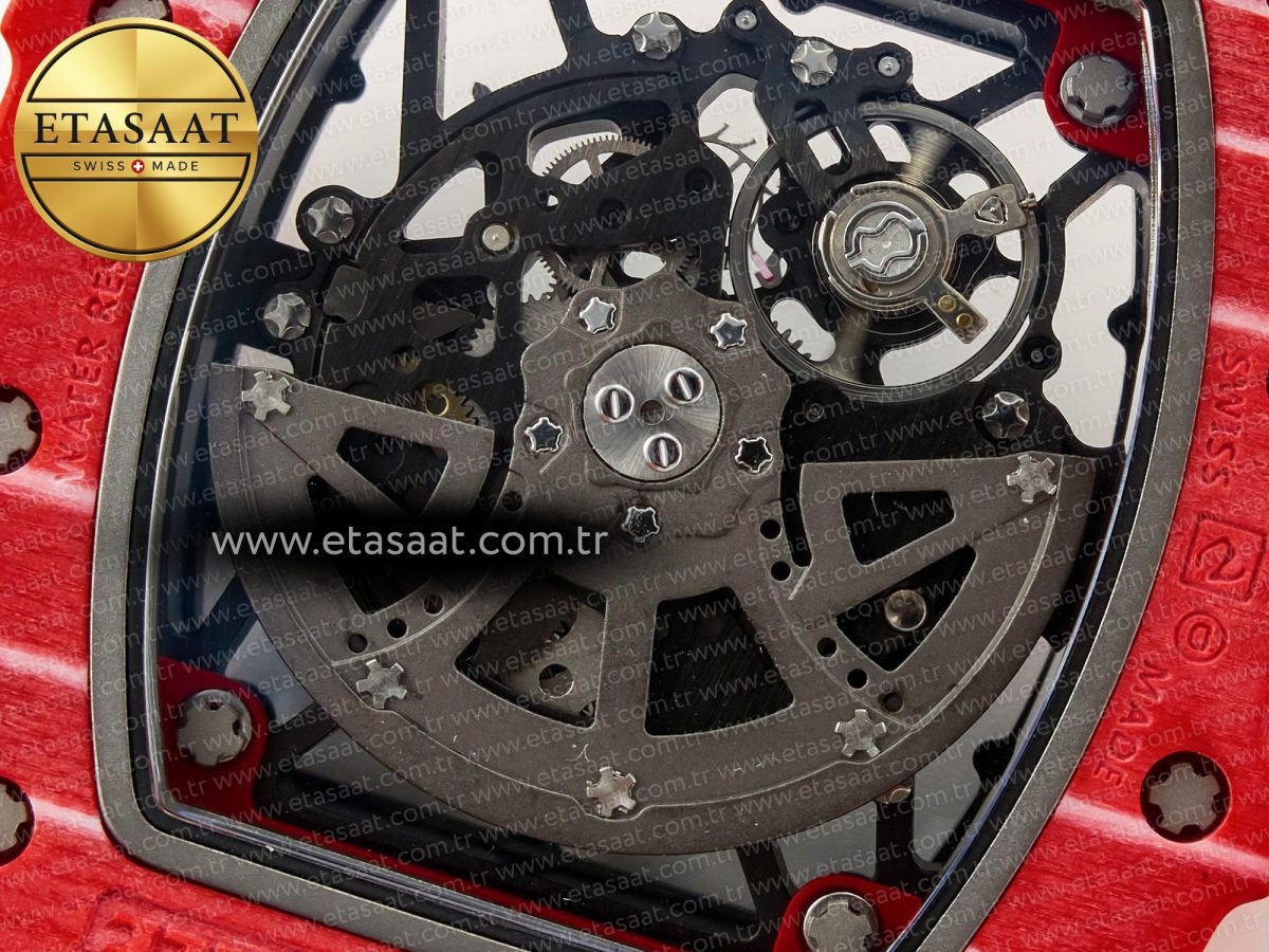 RM035 Red Carbon SONIC Best Edition Skeleton Dial on Red Rubber Strap Clone RMUL2 V2 - Görsel 20