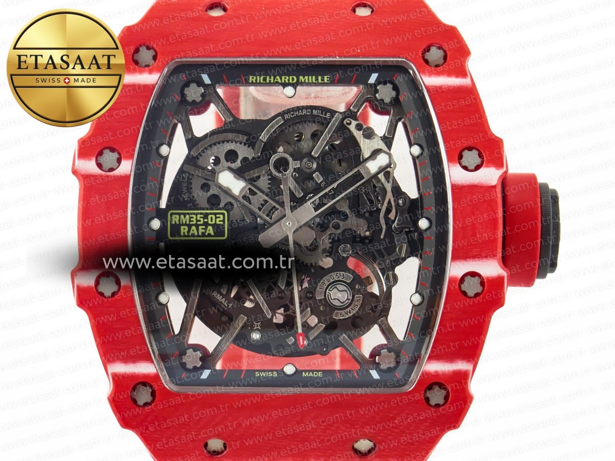 RM035 Red Carbon SONIC Best Edition Skeleton Dial on Red Rubber Strap Clone RMUL2 V2 - Görsel 4