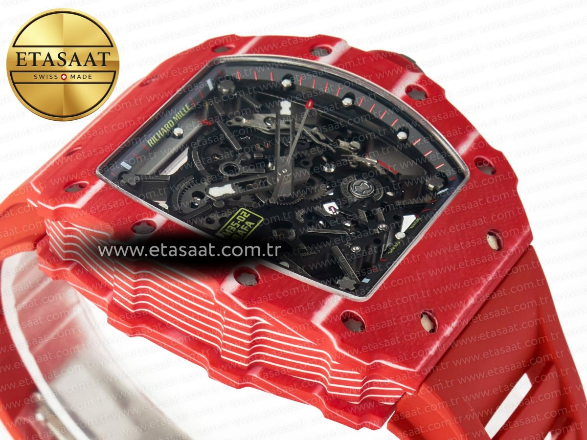 RM035 Red Carbon SONIC Best Edition Skeleton Dial on Red Rubber Strap Clone RMUL2 V2 - Görsel 5
