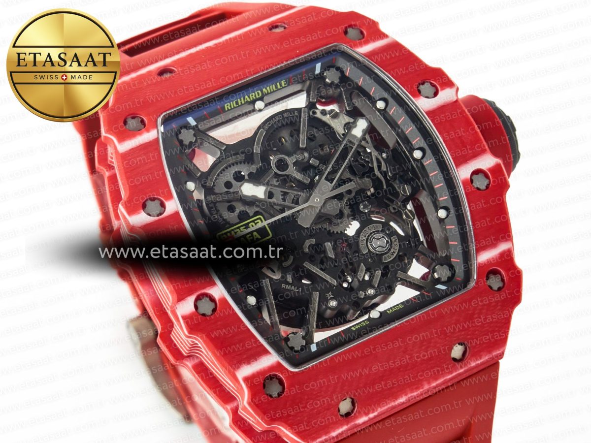 RM035 Red Carbon SONIC Best Edition Skeleton Dial on Red Rubber Strap Clone RMUL2 V2 - Görsel 7
