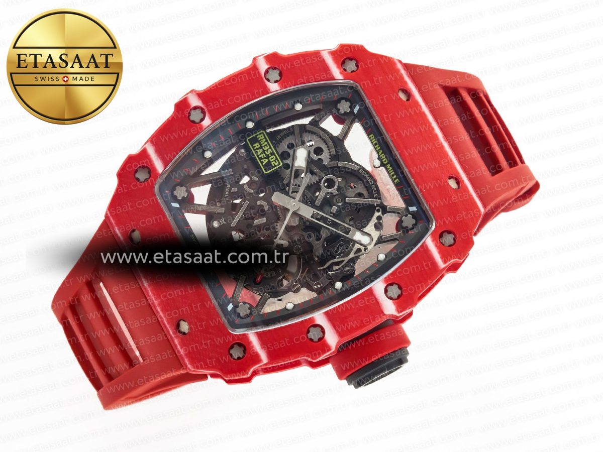 RM035 Red Carbon SONIC Best Edition Skeleton Dial on Red Rubber Strap Clone RMUL2 V2 - Görsel 8