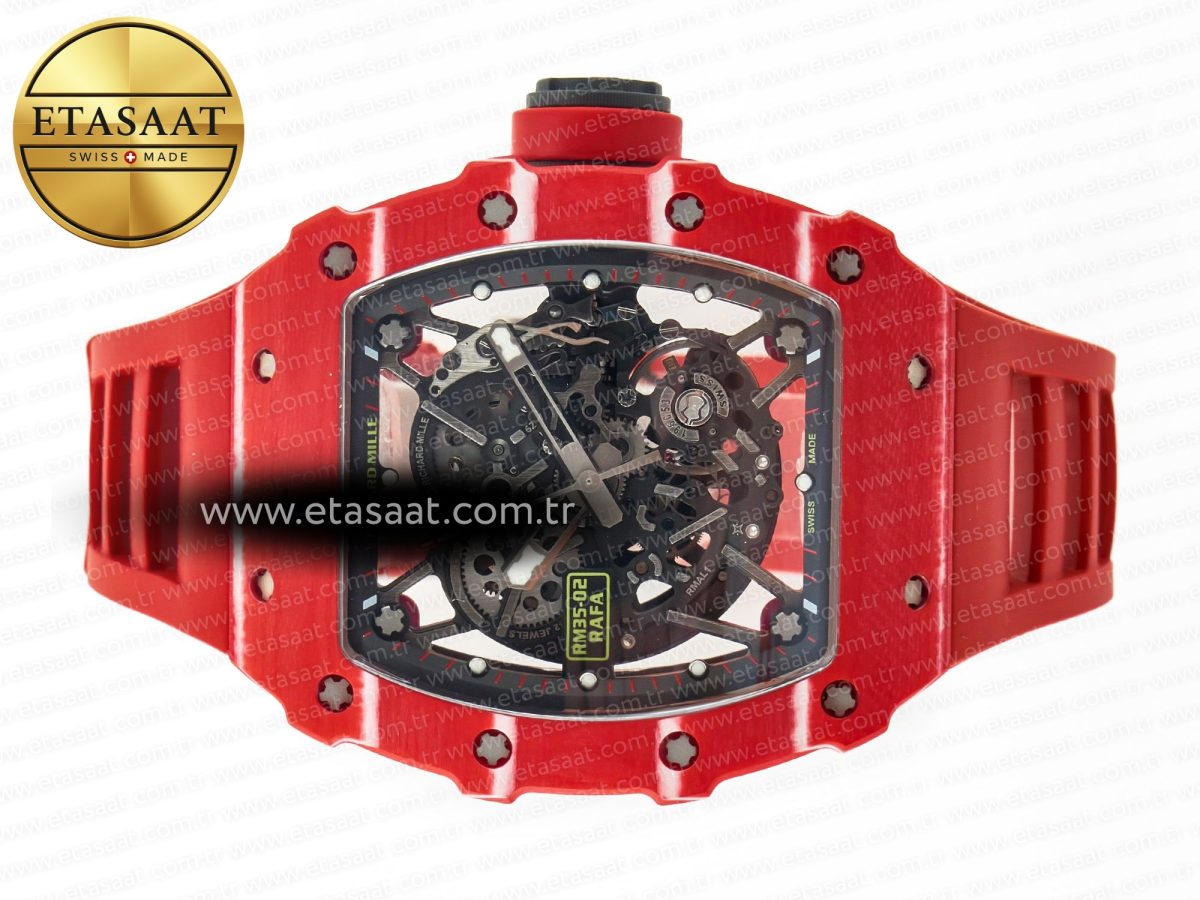 RM035 Red Carbon SONIC Best Edition Skeleton Dial on Red Rubber Strap Clone RMUL2 V2 - Görsel 9
