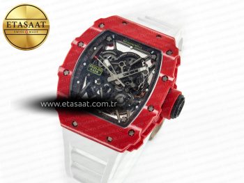 RM035 Red Carbon SONIC Best Edition Skeleton Dial on White Rubber Strap Clone RMUL2 V2