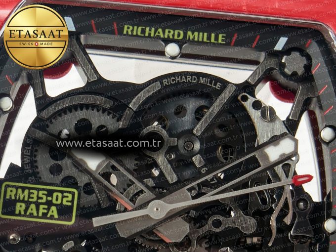 RM035 Red Carbon SONIC Best Edition Skeleton Dial on White Rubber Strap Clone RMUL2 V2 - Görsel 10