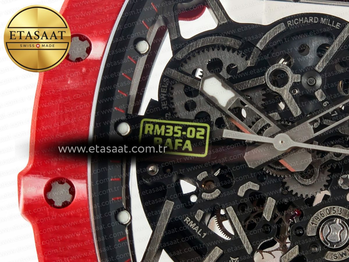 RM035 Red Carbon SONIC Best Edition Skeleton Dial on White Rubber Strap Clone RMUL2 V2 - Görsel 12