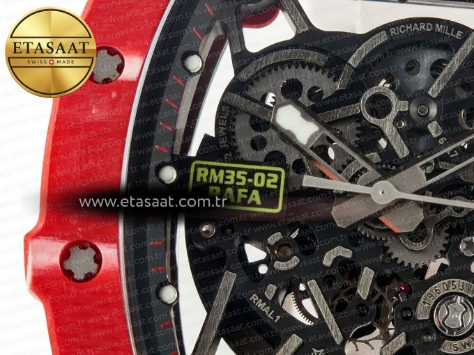 RM035 Red Carbon SONIC Best Edition Skeleton Dial on White Rubber Strap Clone RMUL2 V2 - Görsel 12