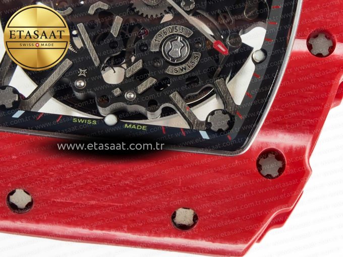 RM035 Red Carbon SONIC Best Edition Skeleton Dial on White Rubber Strap Clone RMUL2 V2 - Görsel 13