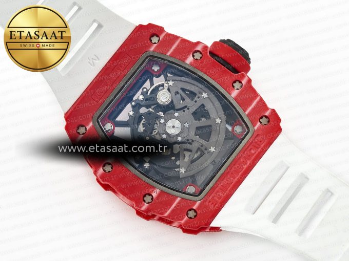 RM035 Red Carbon SONIC Best Edition Skeleton Dial on White Rubber Strap Clone RMUL2 V2 - Görsel 17