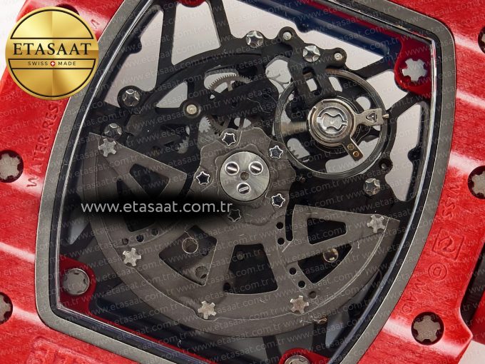 RM035 Red Carbon SONIC Best Edition Skeleton Dial on White Rubber Strap Clone RMUL2 V2 - Görsel 18