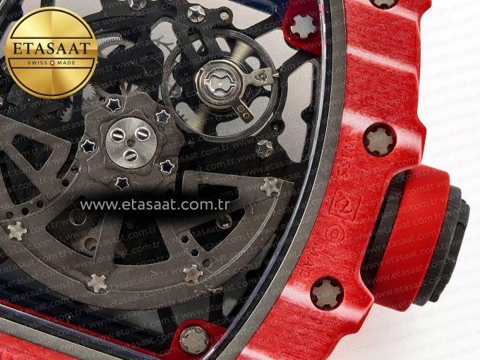 RM035 Red Carbon SONIC Best Edition Skeleton Dial on White Rubber Strap Clone RMUL2 V2 - Görsel 19