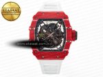 RM035 Red Carbon SONIC Best Edition Skeleton Dial on White Rubber Strap Clone RMUL2 V2 - Görsel 3