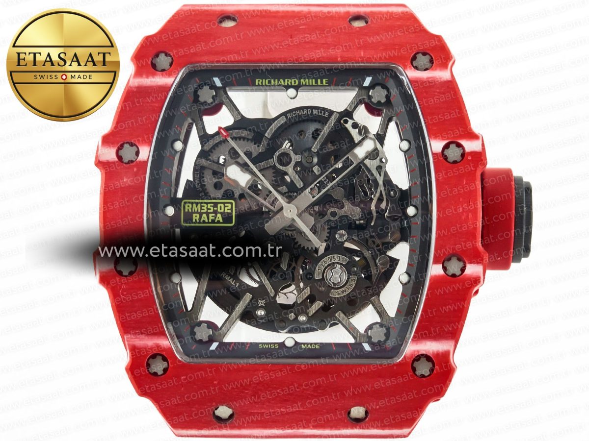 RM035 Red Carbon SONIC Best Edition Skeleton Dial on White Rubber Strap Clone RMUL2 V2 - Görsel 4