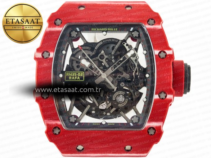 RM035 Red Carbon SONIC Best Edition Skeleton Dial on White Rubber Strap Clone RMUL2 V2 - Görsel 4