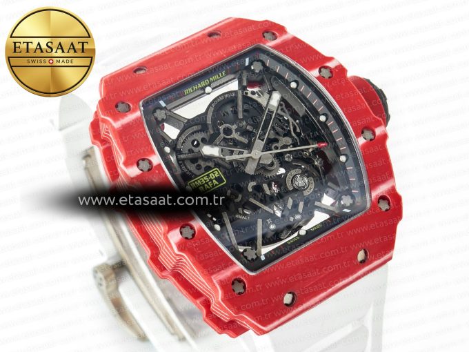 RM035 Red Carbon SONIC Best Edition Skeleton Dial on White Rubber Strap Clone RMUL2 V2 - Görsel 5