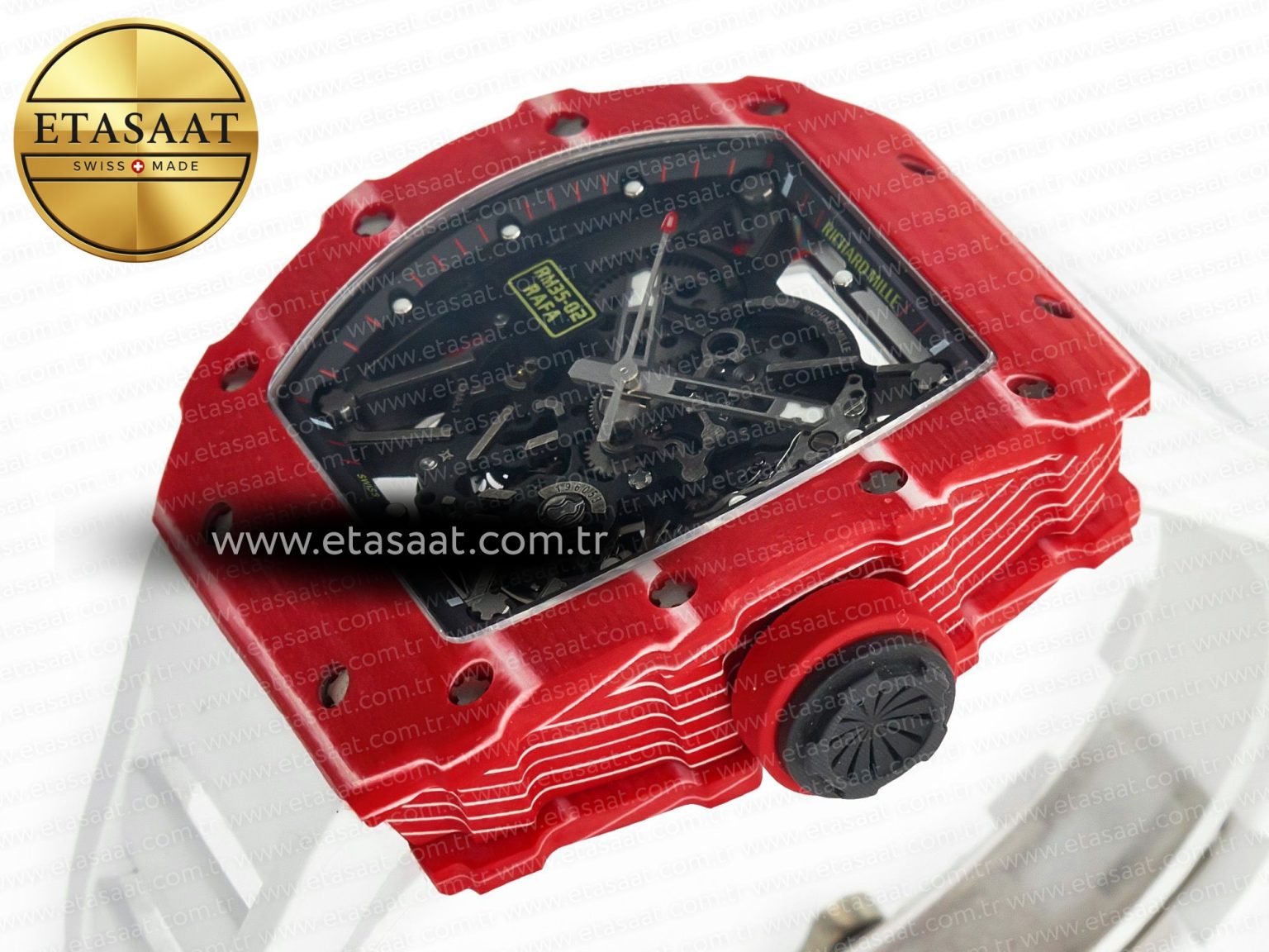 RM035 Red Carbon SONIC Best Edition Skeleton Dial on White Rubber Strap Clone RMUL2 V2 - Görsel 6