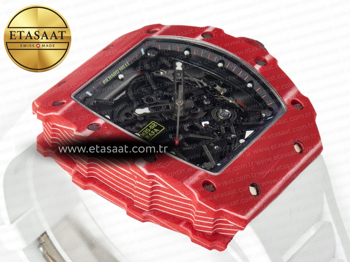 RM035 Red Carbon SONIC Best Edition Skeleton Dial on White Rubber Strap Clone RMUL2 V2 - Görsel 7
