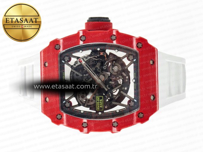 RM035 Red Carbon SONIC Best Edition Skeleton Dial on White Rubber Strap Clone RMUL2 V2 - Görsel 9