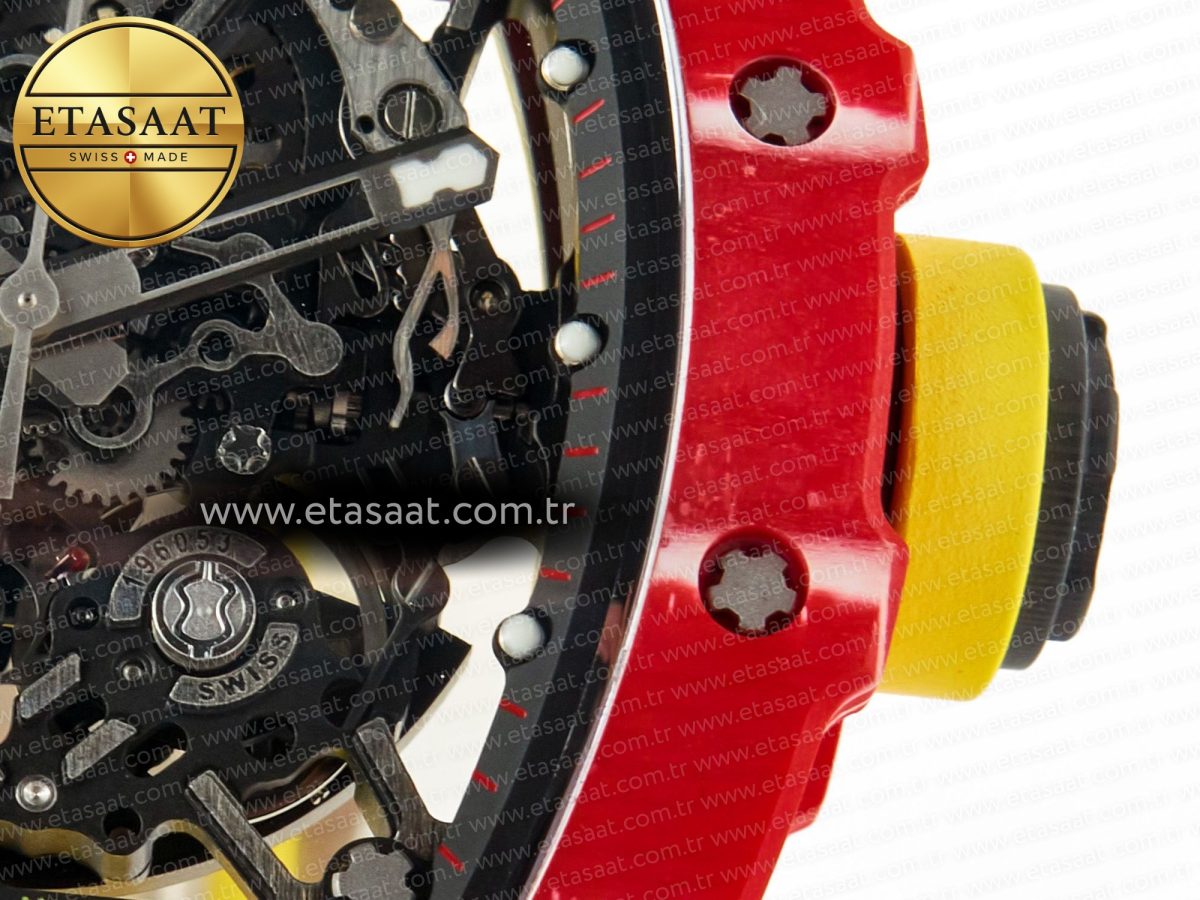 RM035 Red Carbon SONIC Best Edition Skeleton Dial on Yellow Rubber Strap Clone RMUL2 V2 - Görsel 13