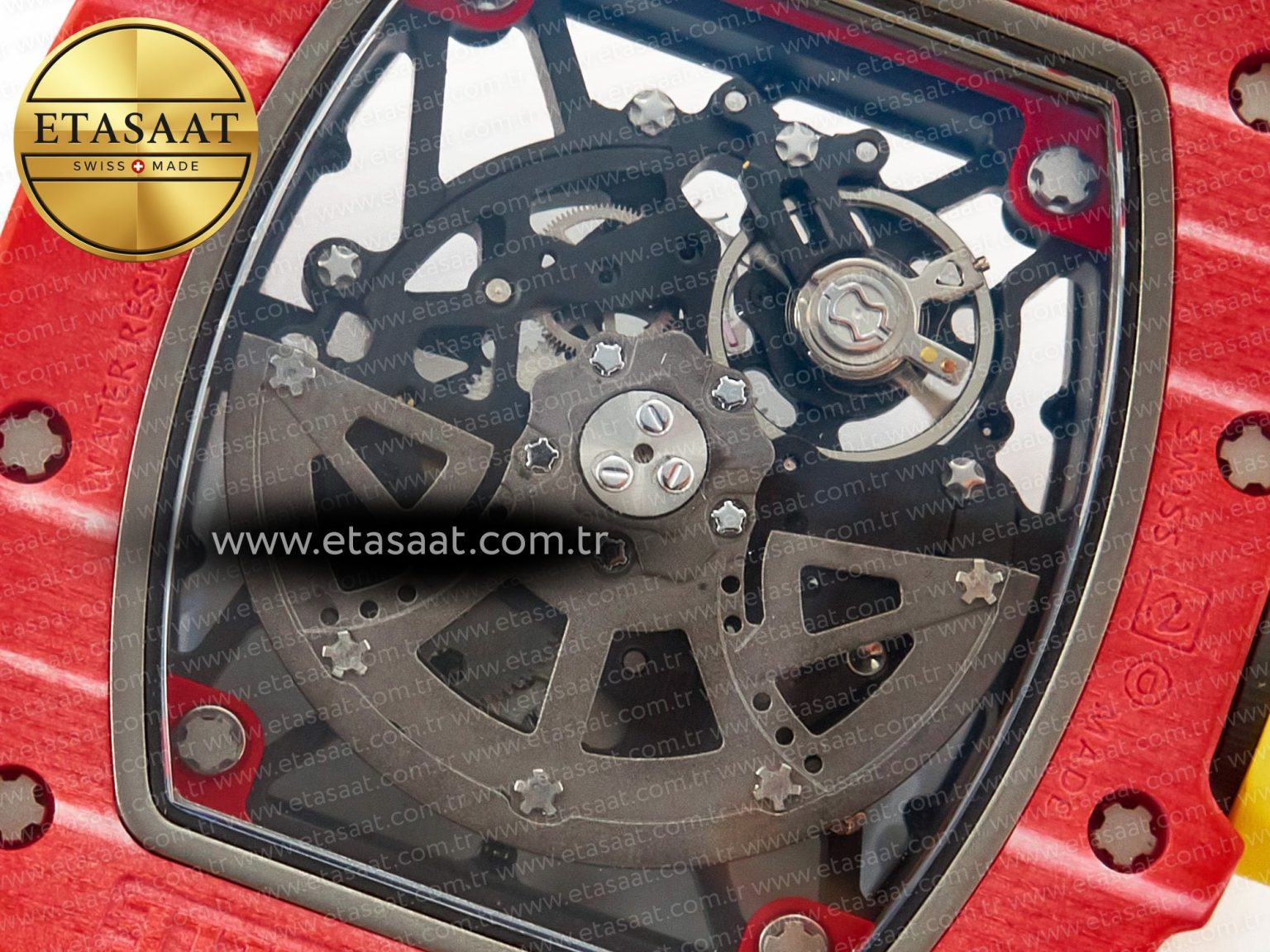 RM035 Red Carbon SONIC Best Edition Skeleton Dial on Yellow Rubber Strap Clone RMUL2 V2 - Görsel 19