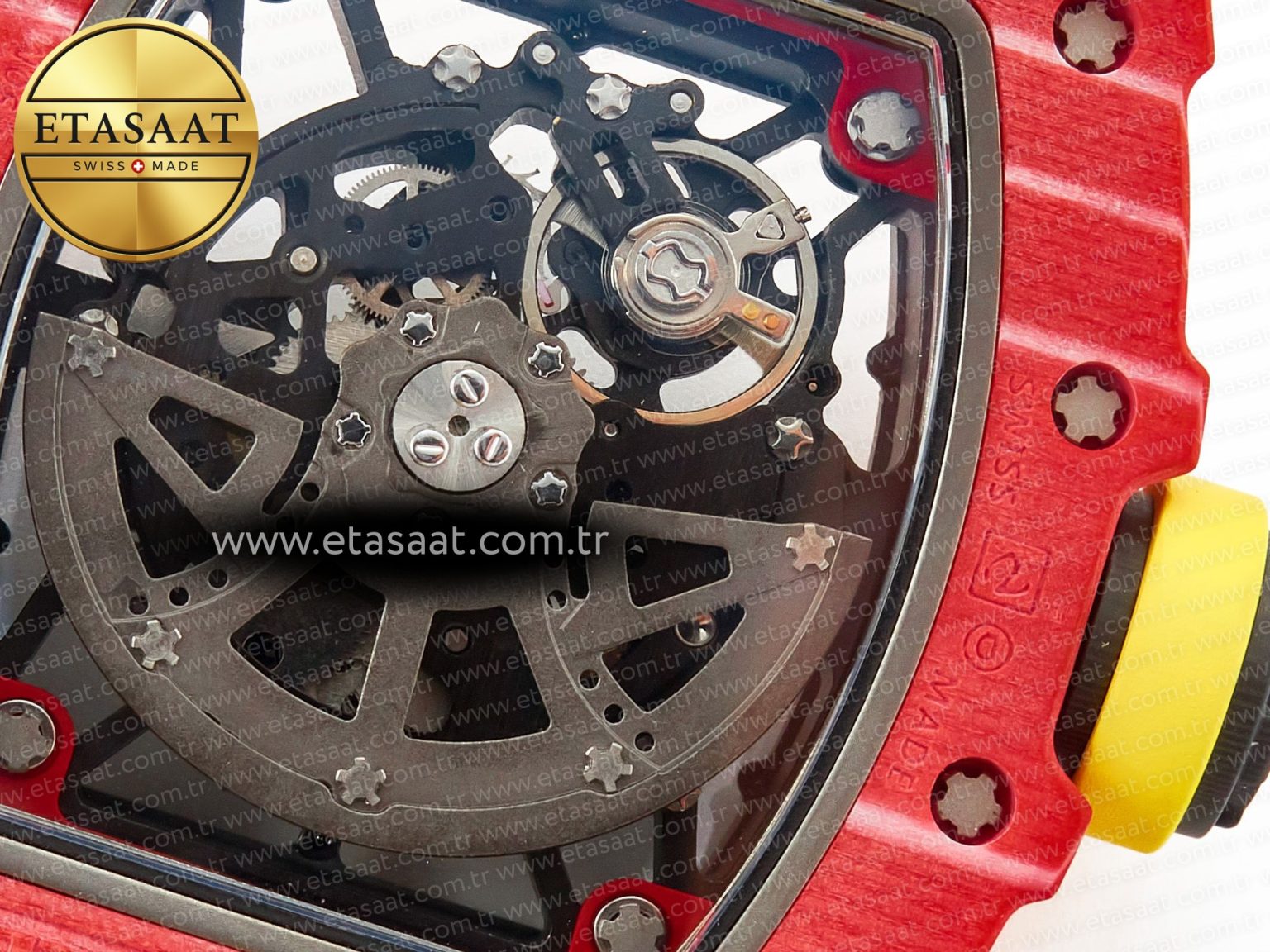RM035 Red Carbon SONIC Best Edition Skeleton Dial on Yellow Rubber Strap Clone RMUL2 V2 - Görsel 20