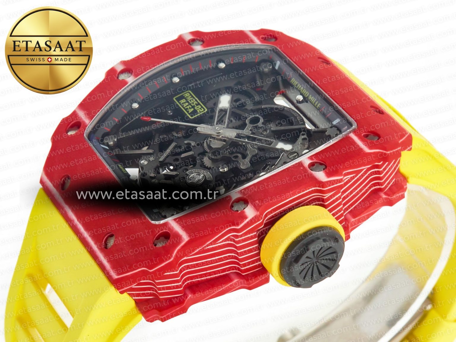 RM035 Red Carbon SONIC Best Edition Skeleton Dial on Yellow Rubber Strap Clone RMUL2 V2 - Görsel 6